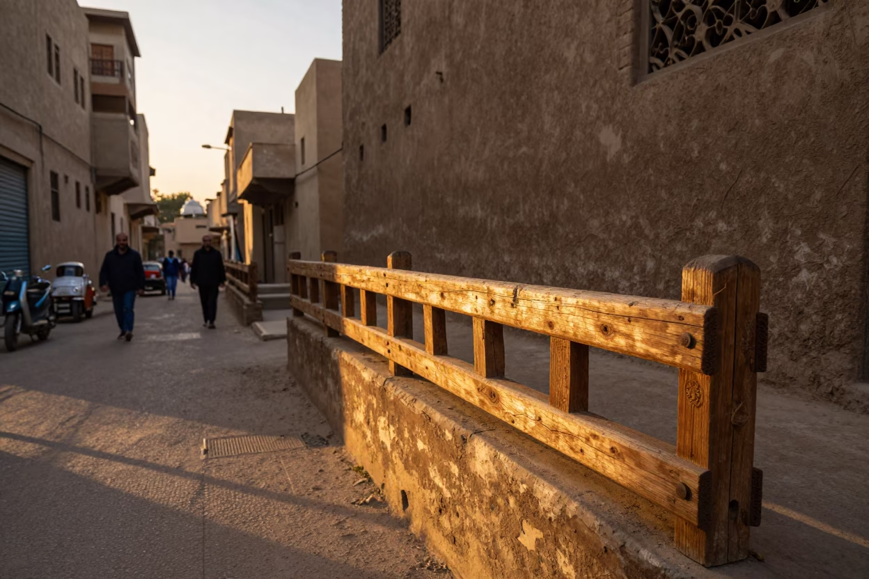 Cairo Egypt Street Scene Golden Hour Wooden Peg Rails and Daily Life in in Cairo, Egypt