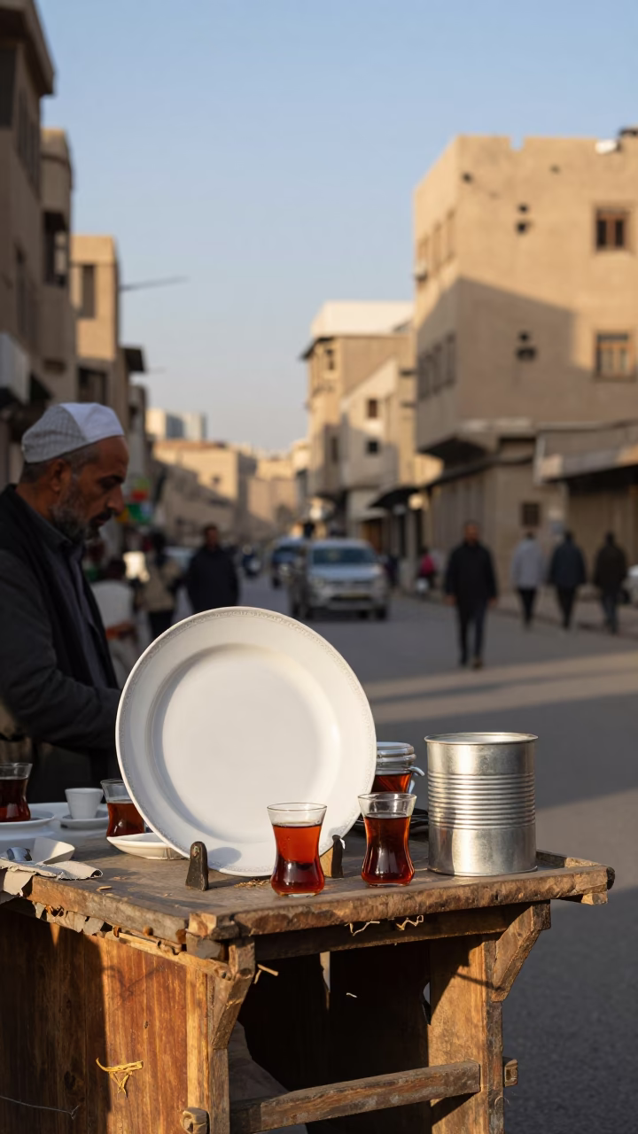 Cairo Egypt Street Scene Late Afternoon Light with Traditional Tea Service and Local Life in in Cairo, Egypt