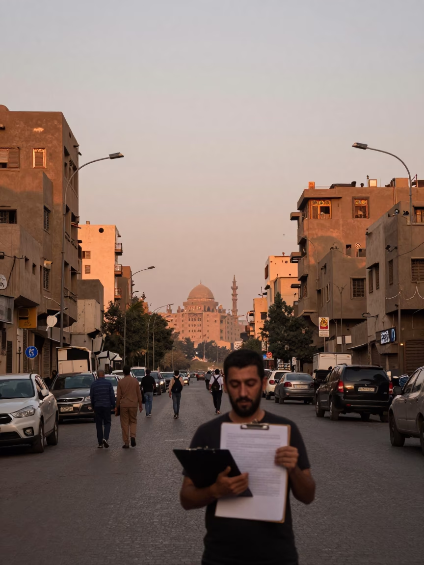Cairo Egypt Street Scene with Clipboard and Kites in Copper Dusk Light in in Cairo, Egypt
