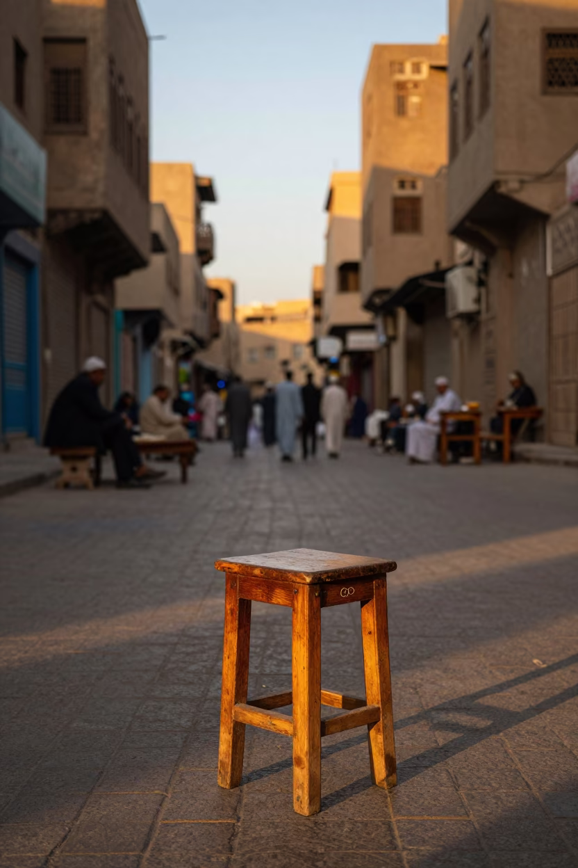 Cairo Egypt Sunset Street Scene with Traditional Furniture and Local Life in in Cairo, Egypt