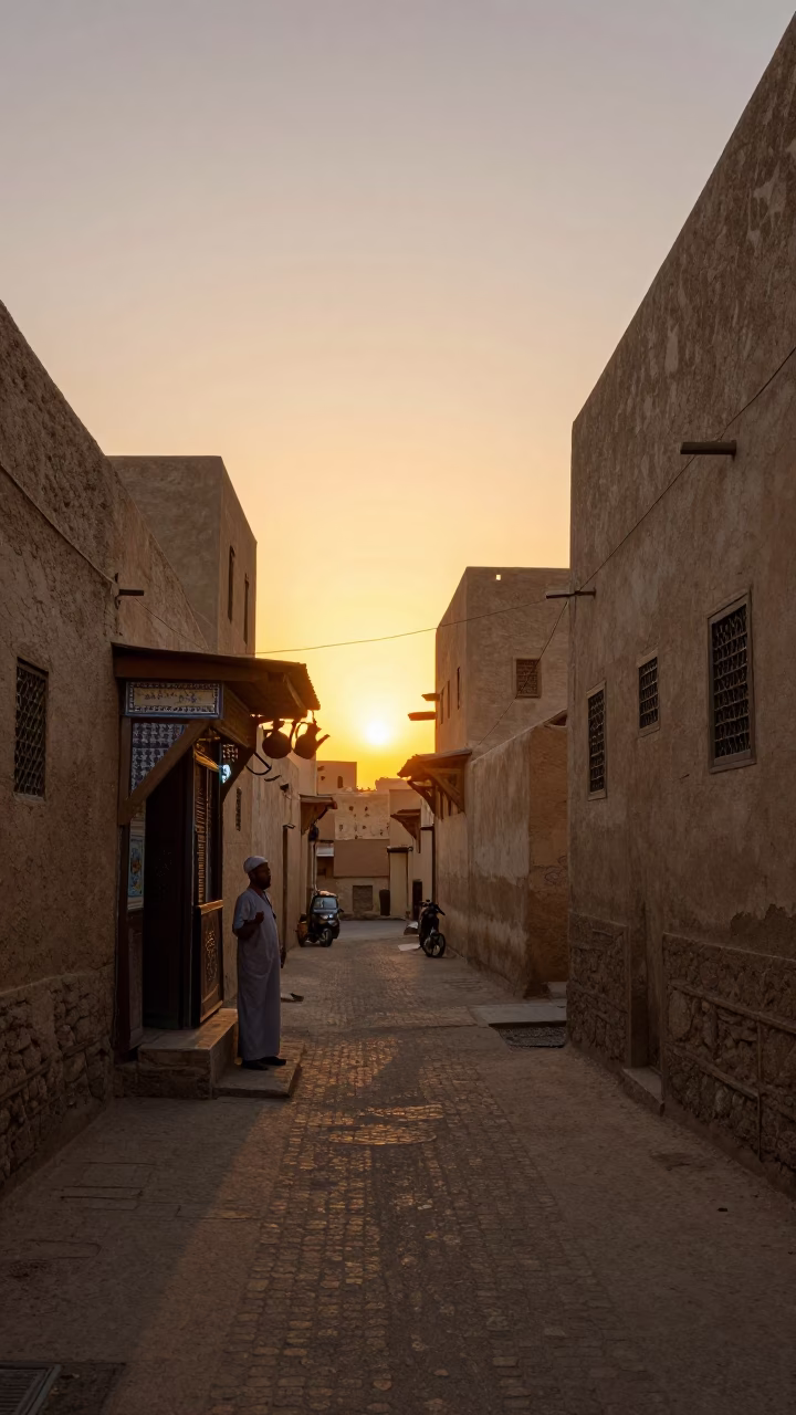 Cairo Egypt Sunset Street Scene with Traditional Watering Jug and Dusty Afternoon Light in in Cairo, Egypt