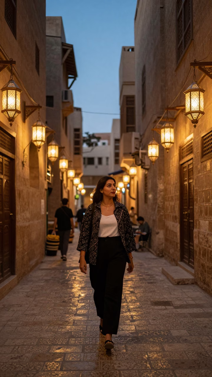Cairo Egypt Twilight Lantern Alley Street Photography High Fashion Emotional Scene in in Cairo, Egypt