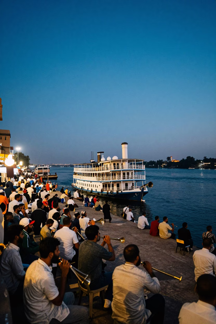 Cairo Egypt Twilight Street Scene with Steamboat Calliope and Spice Jar Details in in Cairo, Egypt