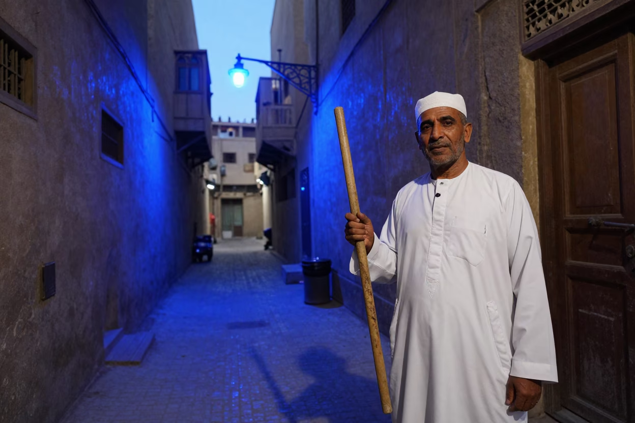 Cairo Evening Blue Light Street Scene with Local Artisan and Tools in in Cairo, Egypt