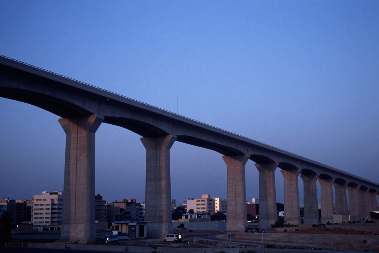 Cairo Evening Twilight Concrete Viaduct and Urban Infrastructure in in Cairo, Egypt