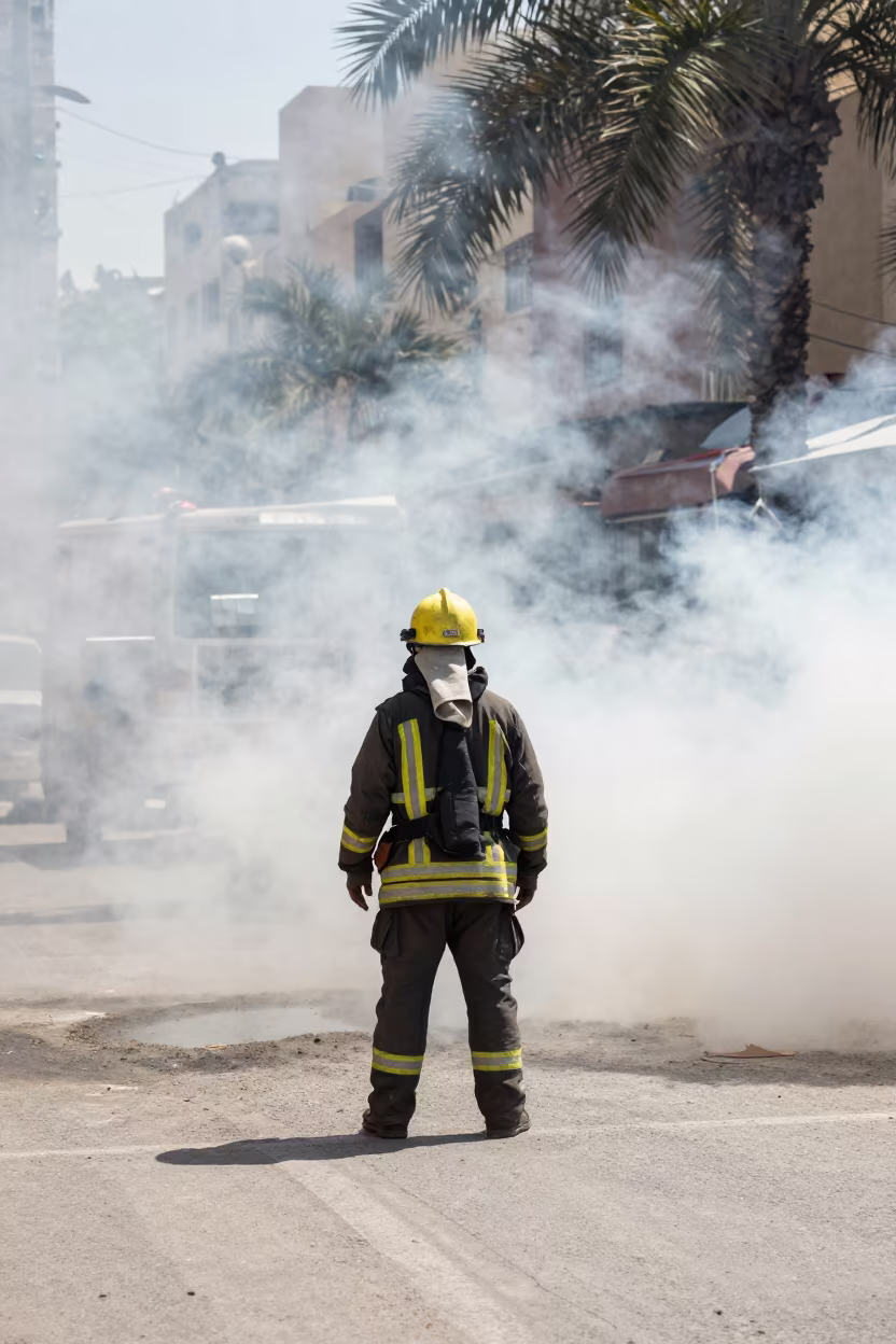Cairo Firefighter Amid Noon Smoke in in Cairo