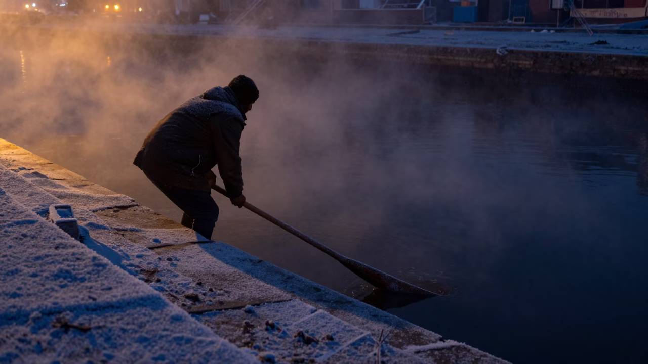 Cairo Gondolier Dawn Stroke Before Winter Frost in near Cairo