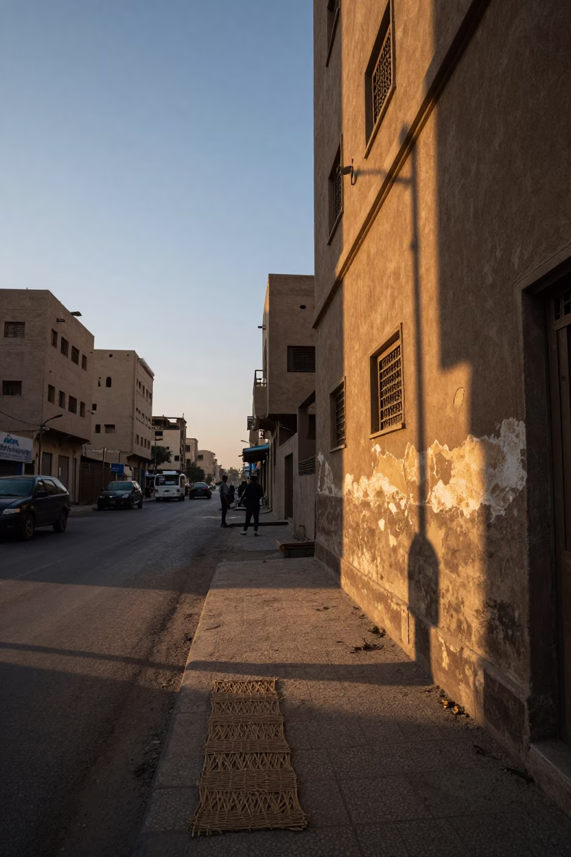 Cairo Nautical Dawn Street Scene with Wicker Shadow and Local Market Activity in in Cairo, Egypt