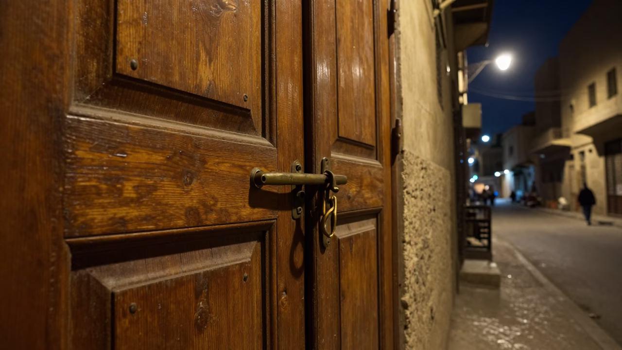 Cairo Night Street Scene with Door Latch and Urban Details in in Cairo, Egypt