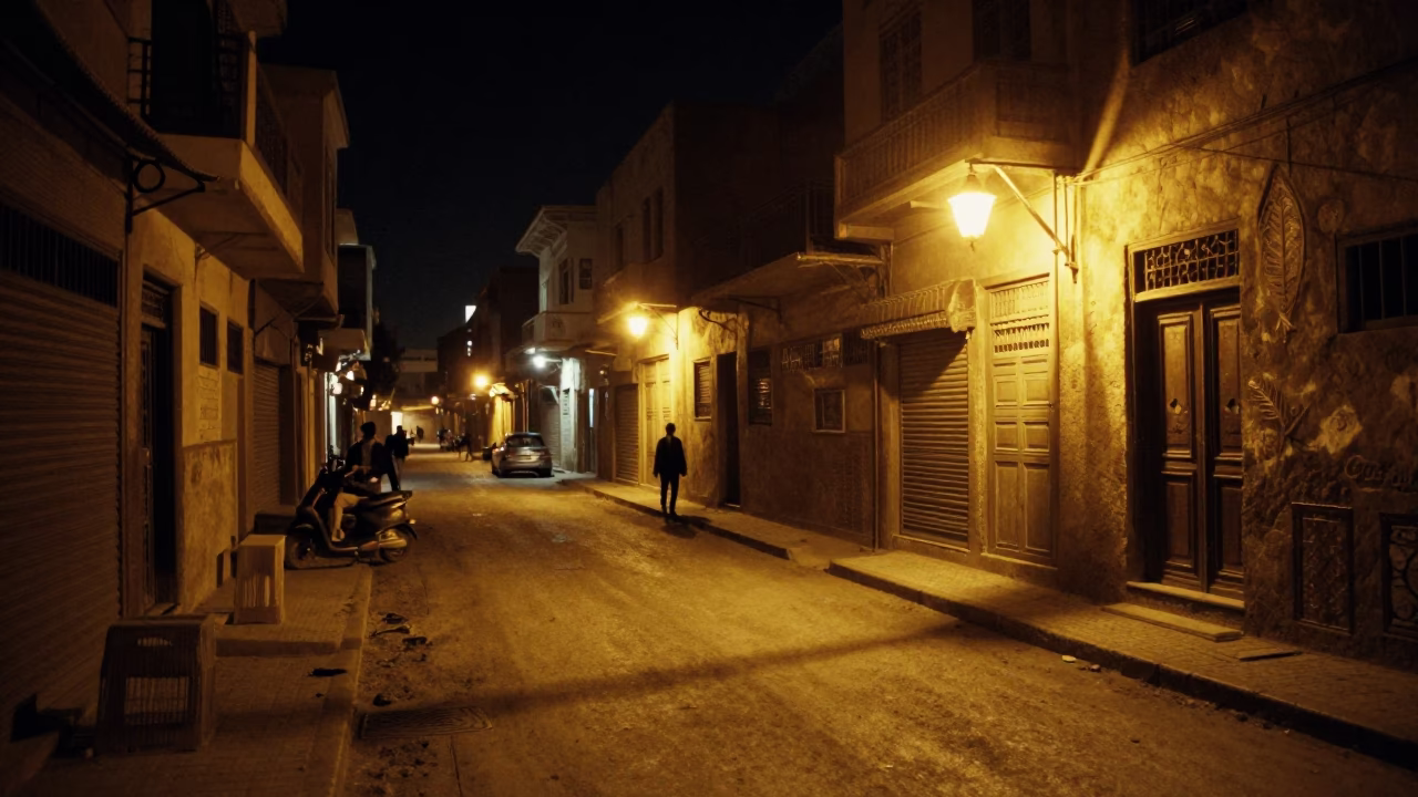Cairo Night Street Scene with Lantern Light and Vintage Car in in Cairo, Egypt