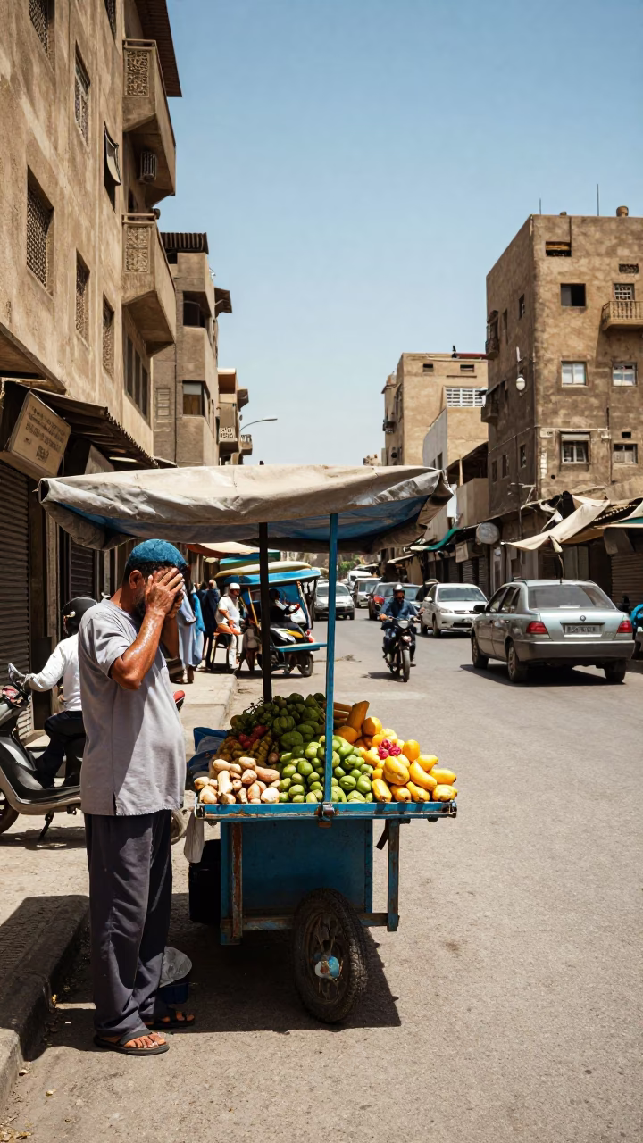 Cairo Noon Heat Wave and Street Life with Local Vendor Details in in Cairo, Egypt