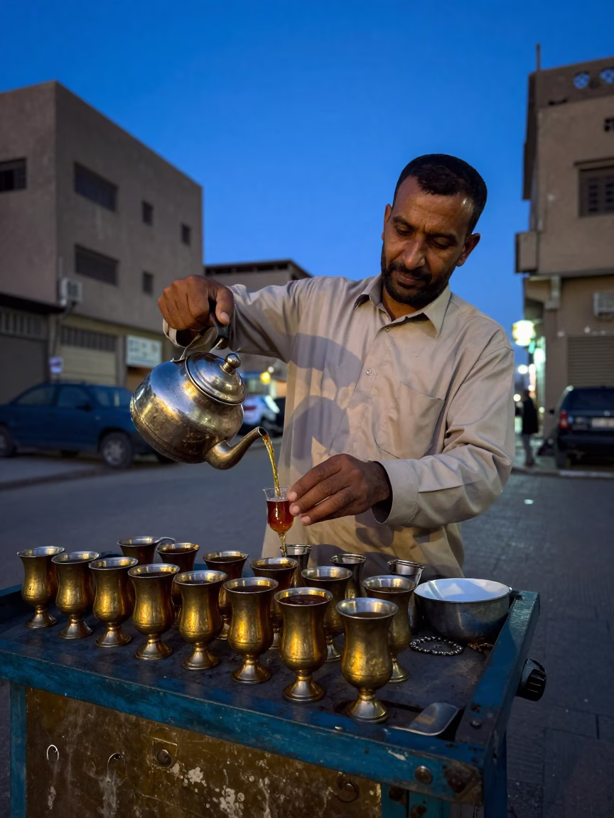 Cairo Preparing Tea at Blue Hour in in Cairo, Egypt