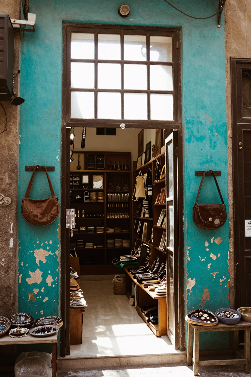 Cairo Shop Interior at The Flat Glare Of Noon Light in in Cairo, Egypt