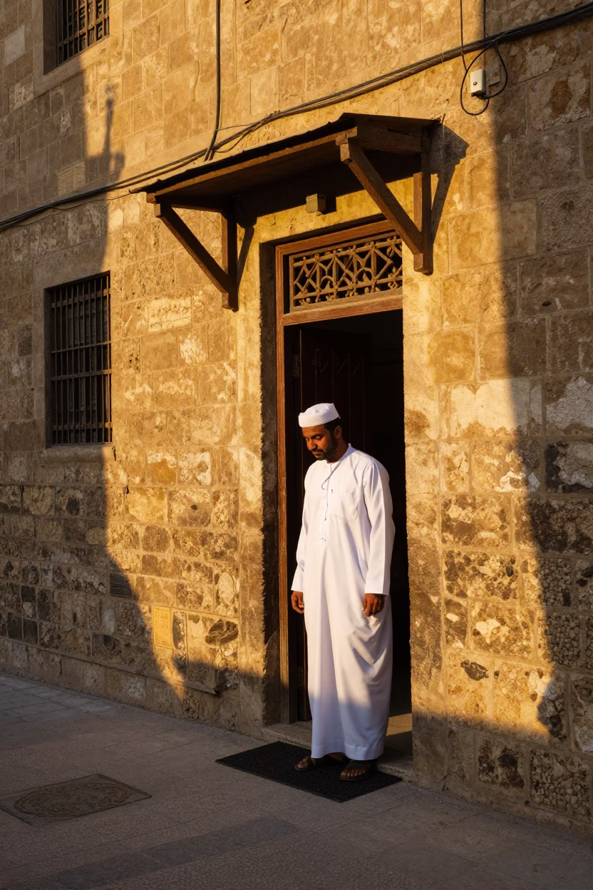 Cairo Street Corner at Honeyed Evening Light in in Cairo, Egypt