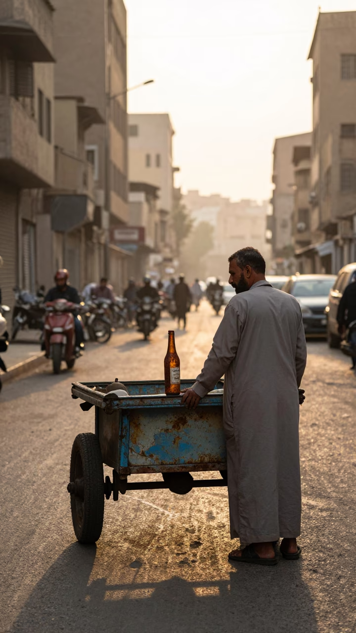 Cairo Street Scene After Sunrise With Rusty Bottle And Grease in in Cairo, Egypt