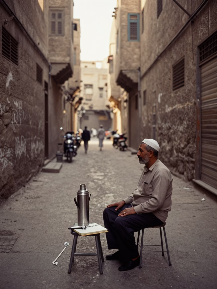 Cairo Street Scene at As First Light Reaches The Scene in in Cairo, Egypt