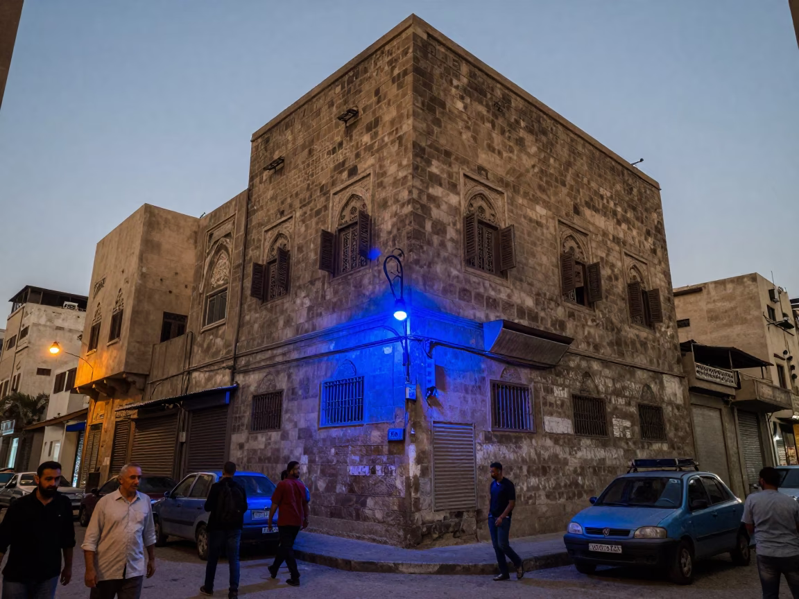 Cairo Street Scene at The Last Blue Light Of Evening in in Cairo, Egypt