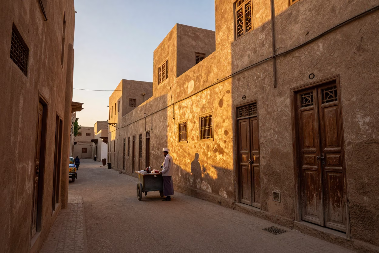 Cairo Sunset Street Scene with Tea Stains on Latch and Vintage 1980s Charm in in Cairo, Egypt