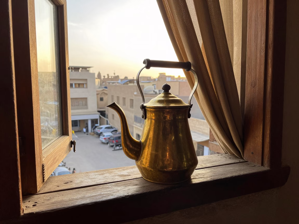 Cairo Tarnished Brass Tea Kettle in in Cairo, Egypt