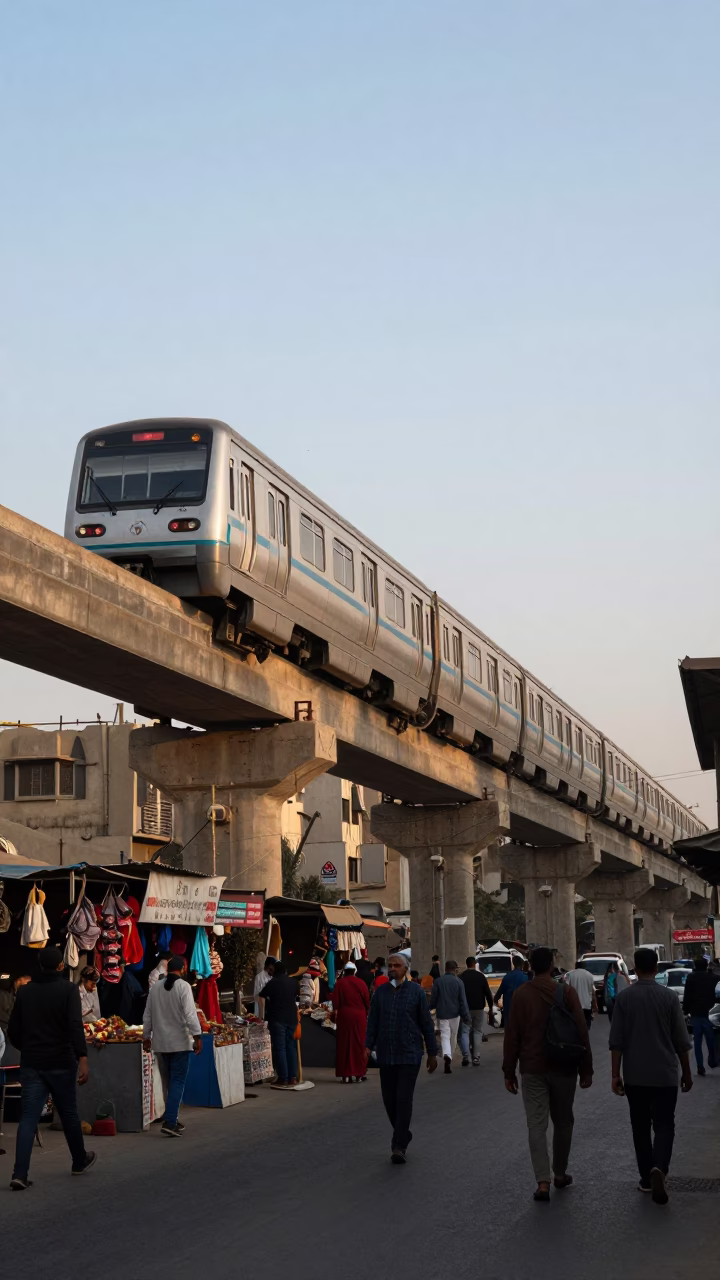 Cairo Train Passing at The Late Morning Light in in Cairo, Egypt