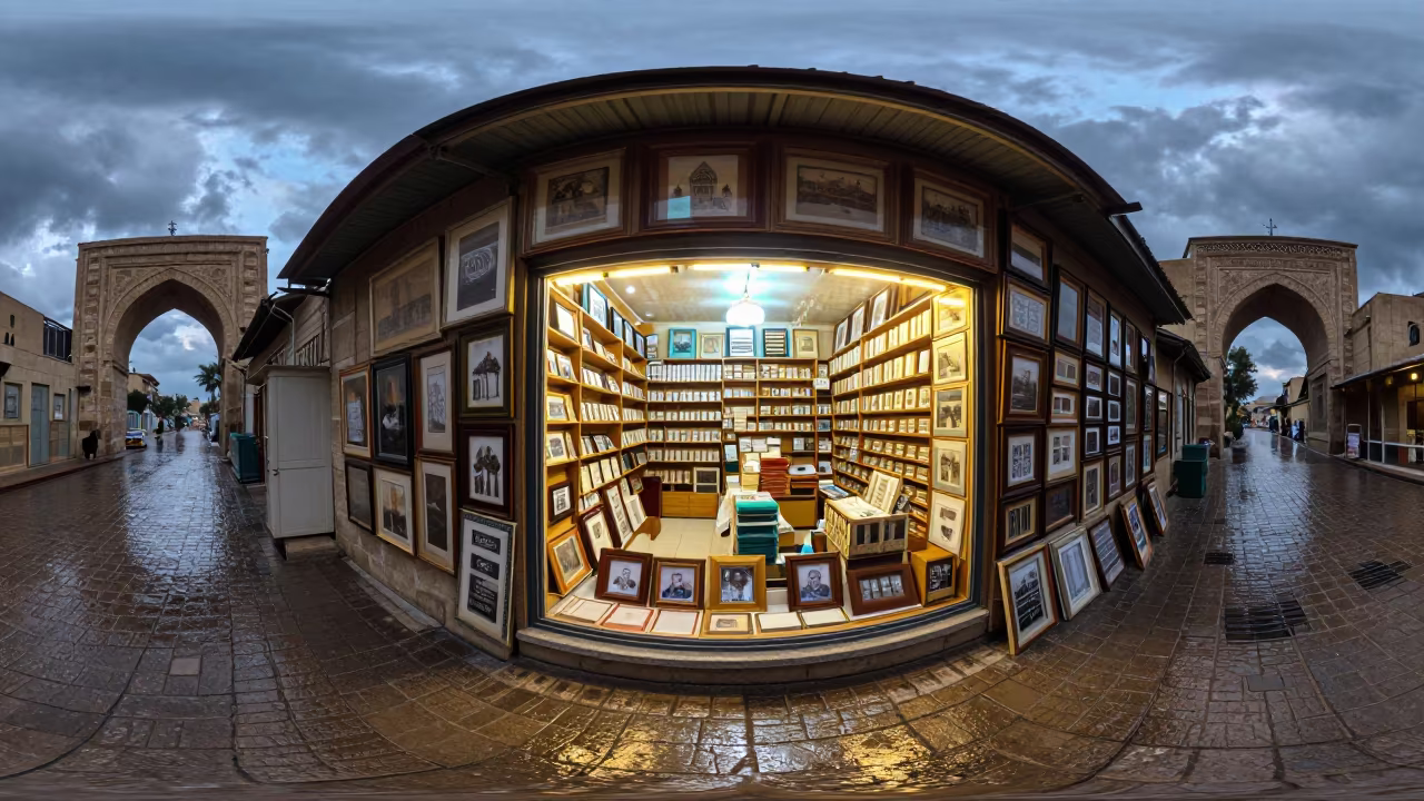 Cairo Window Frame Rack After Rain Twilight in outside a shop window after rain in Coptic Cairo, Cairo
