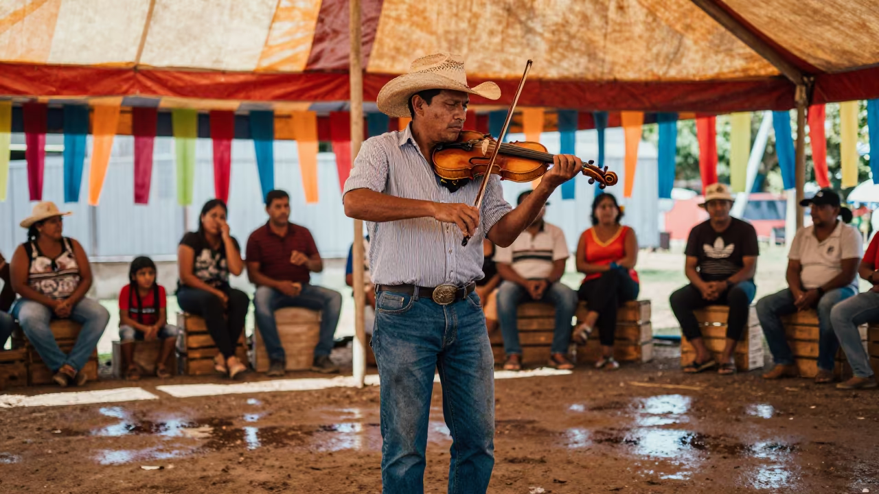 Cajun Fiddler Performing Under Circus Tent in Sullana in under a circus tent in Sullana