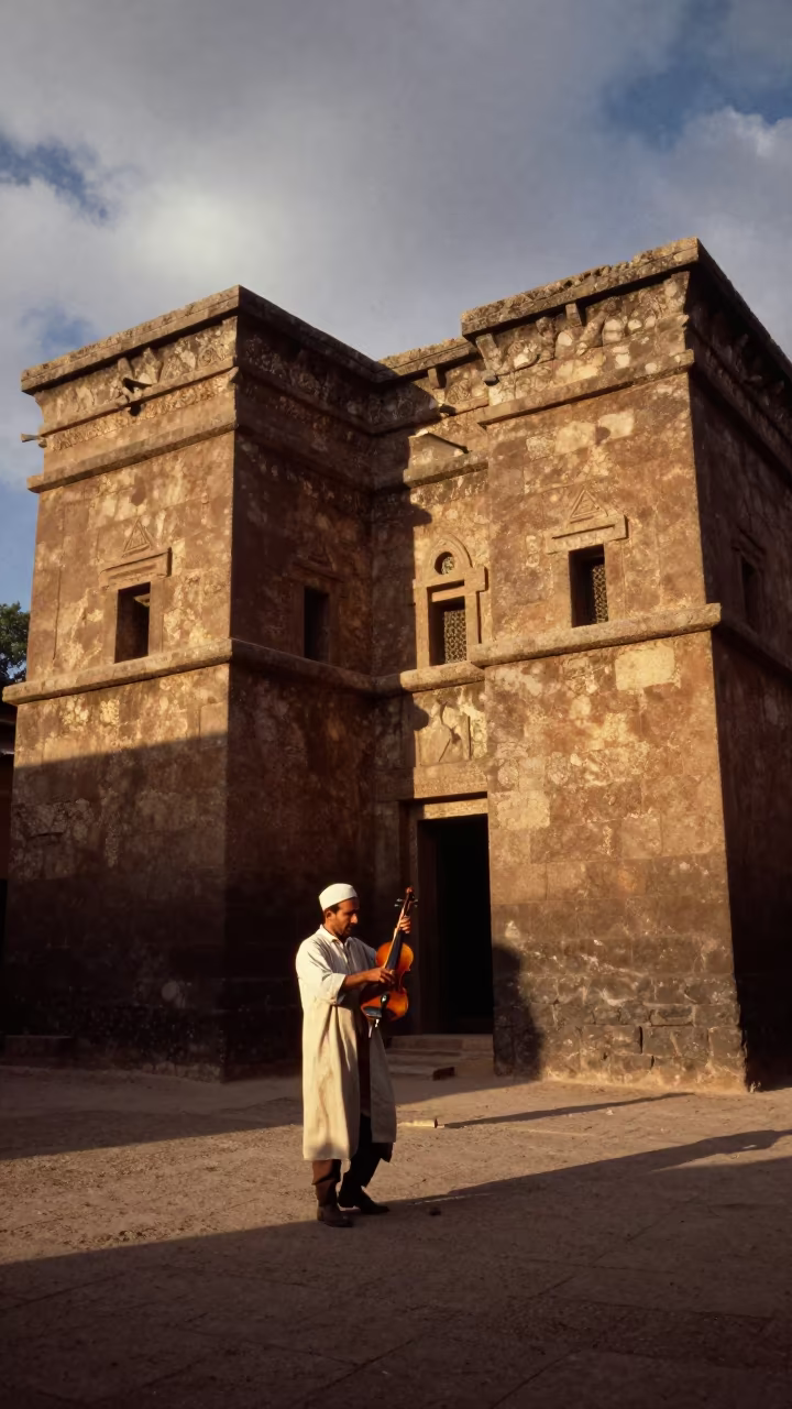 Cajun Fiddler at Lalibela Jazz Club at Dusk in at a jazz club in Lalibela