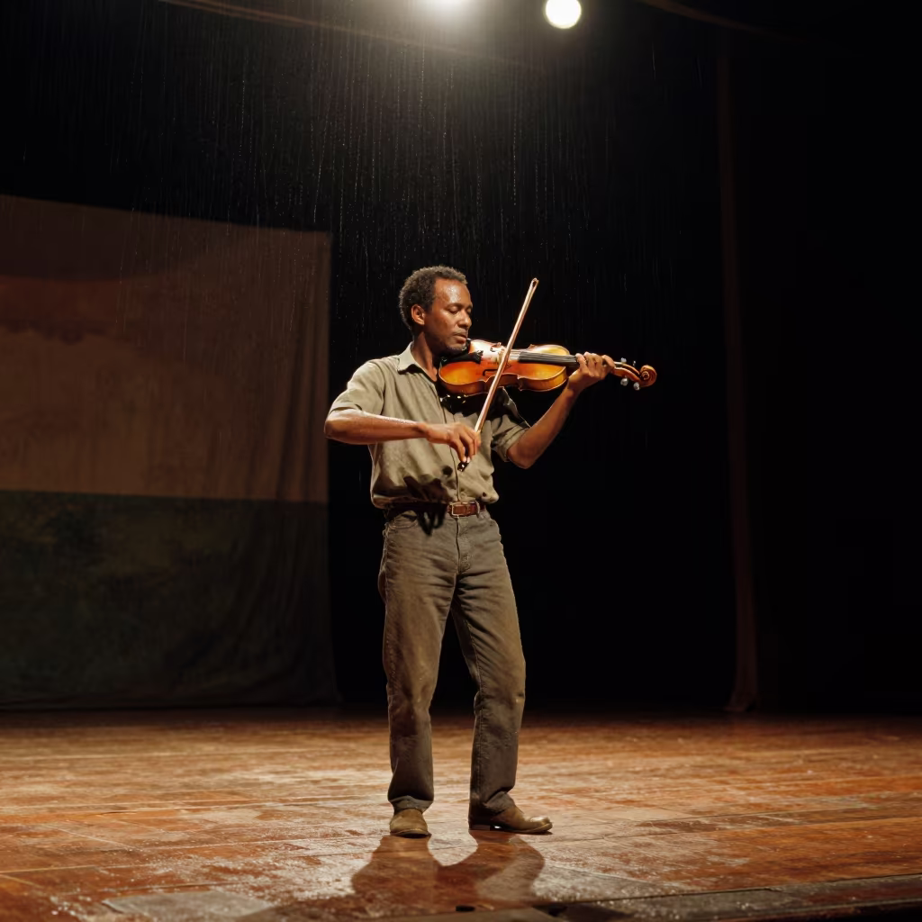 Cajun Fiddler on Stage in Madagascar Night in on a theater stage in Antananarivo
