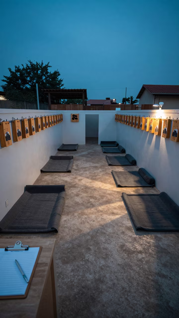 Calabar Dog Daycare Nap Room Blue Hour Twilight in inside an adoption room in Calabar