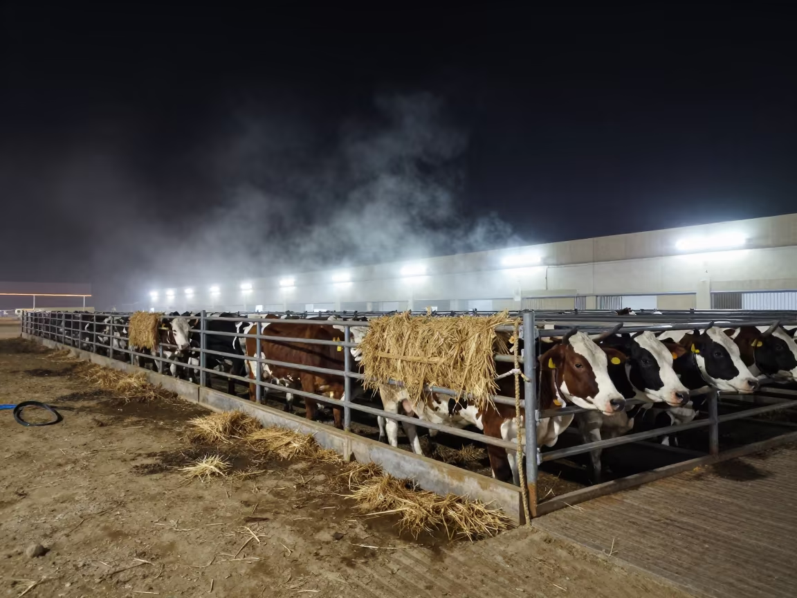 Calf Blanket Rack Under Night Sky in at a stockyard loading ramp in United Arab Emirates