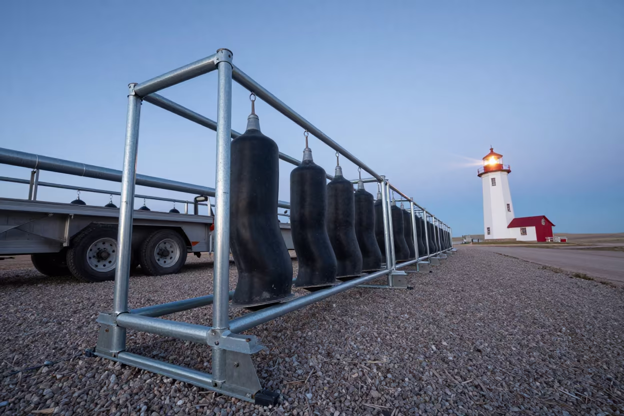 Calf Nipple Washer Rack Before Dawn in Colorado Feedlot in along a feedlot lane in Colorado