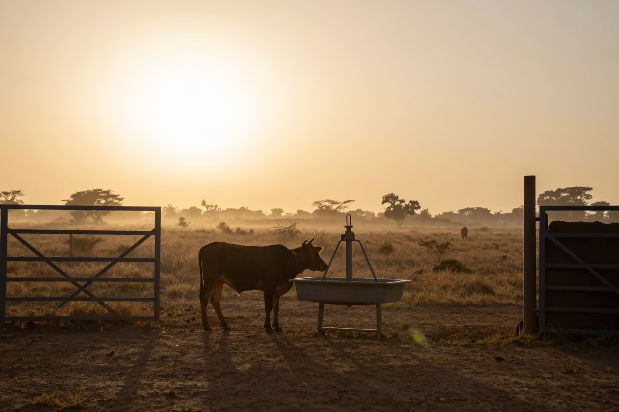 Calf Pasteurizer Nozzle Tray at Dawn in beside a pasture gate in Djibouti
