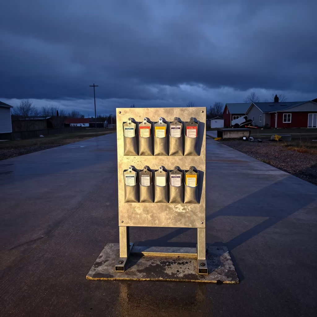 Calf Tag Organizer on Nova Scotia Stockyard Ramp in at a stockyard loading ramp in Nova Scotia