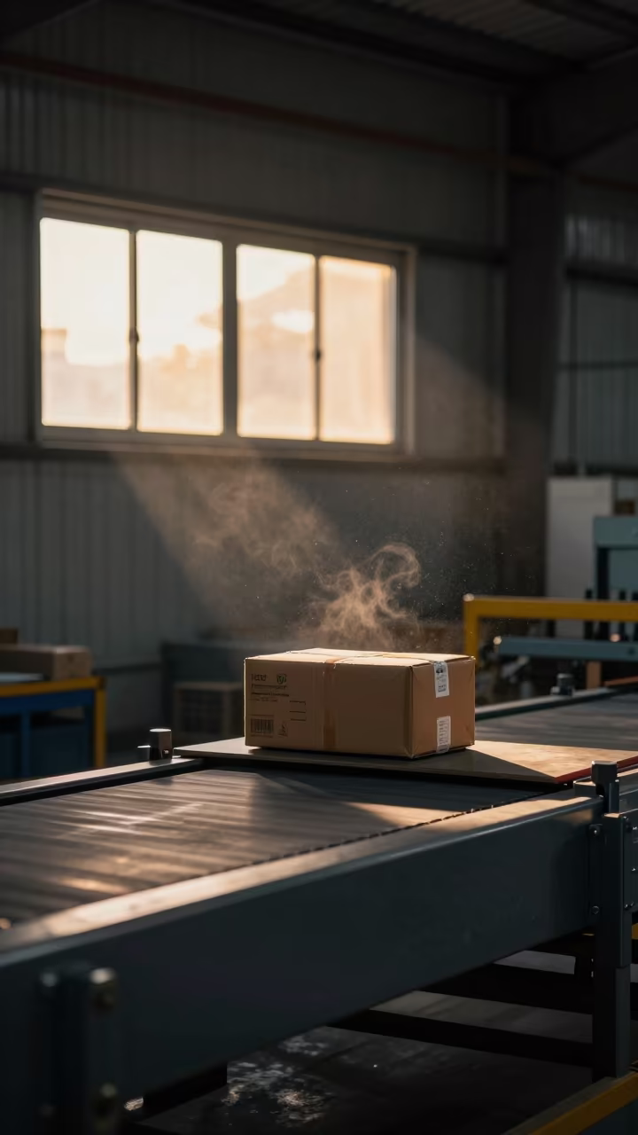 Calibration Board on Panama Sorting Belt in at a parcel sorting belt in Panama City