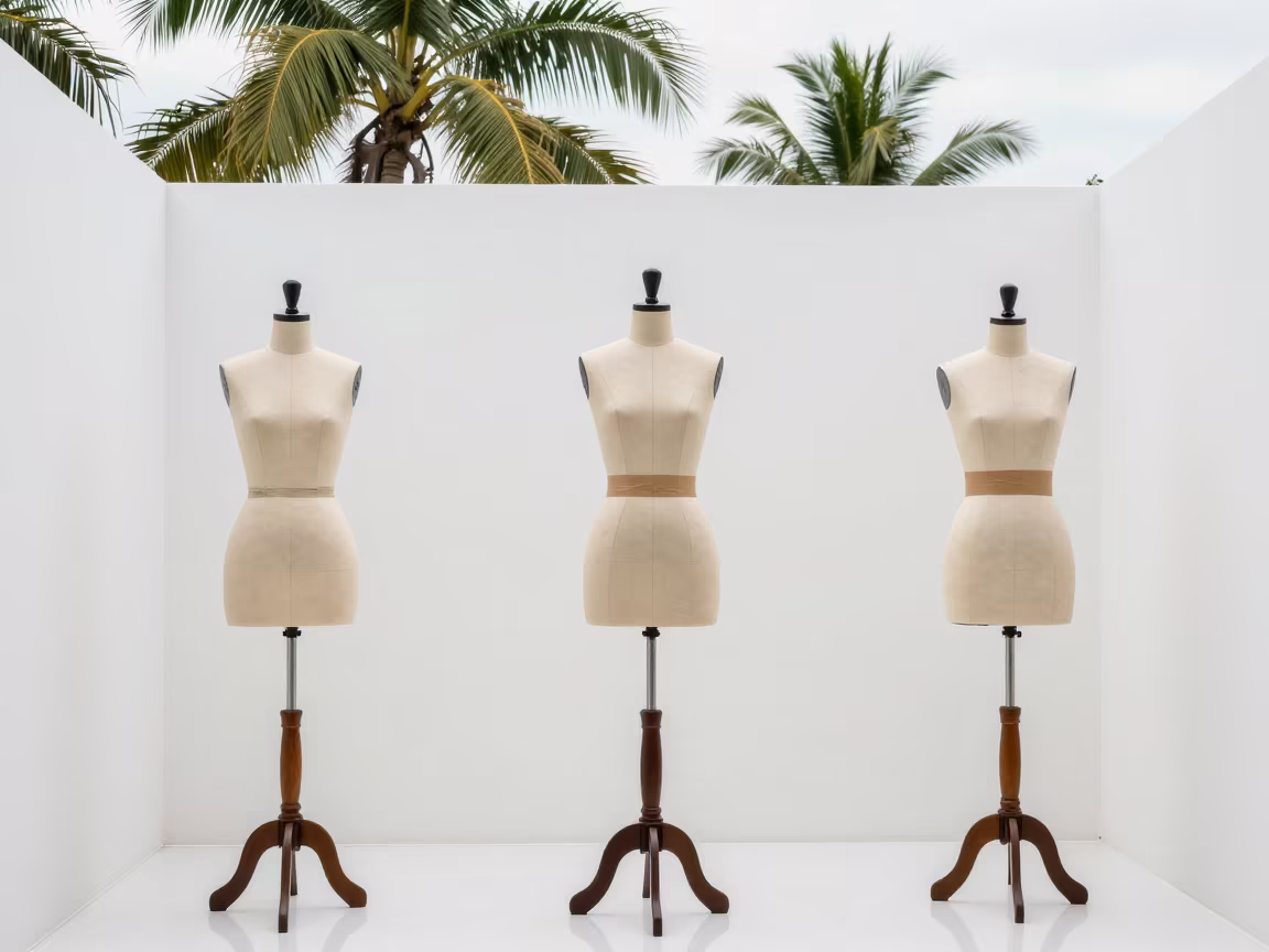 Calico Dress Forms in Paramaribo Showroom in inside a minimalist showroom in Paramaribo