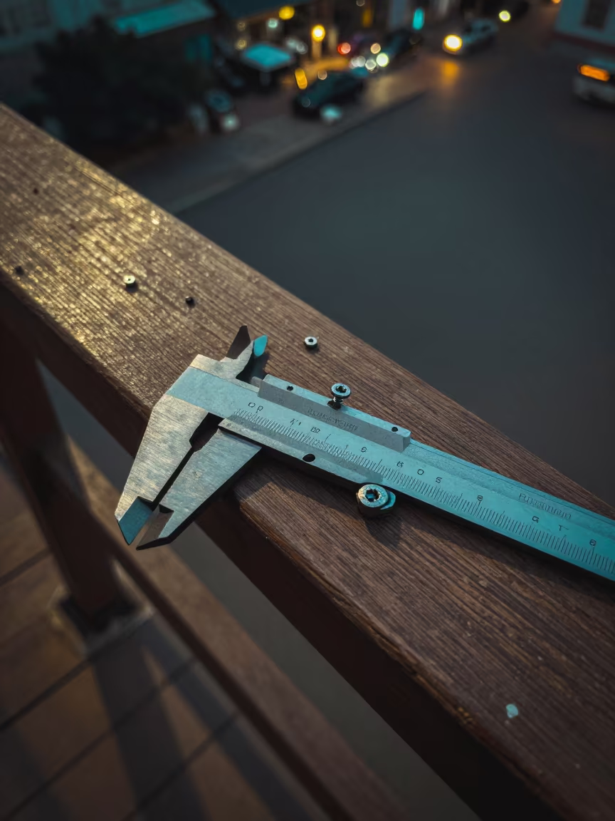 Calipers on Bujumbura Pier Bench in on a pier railing in Bujumbura