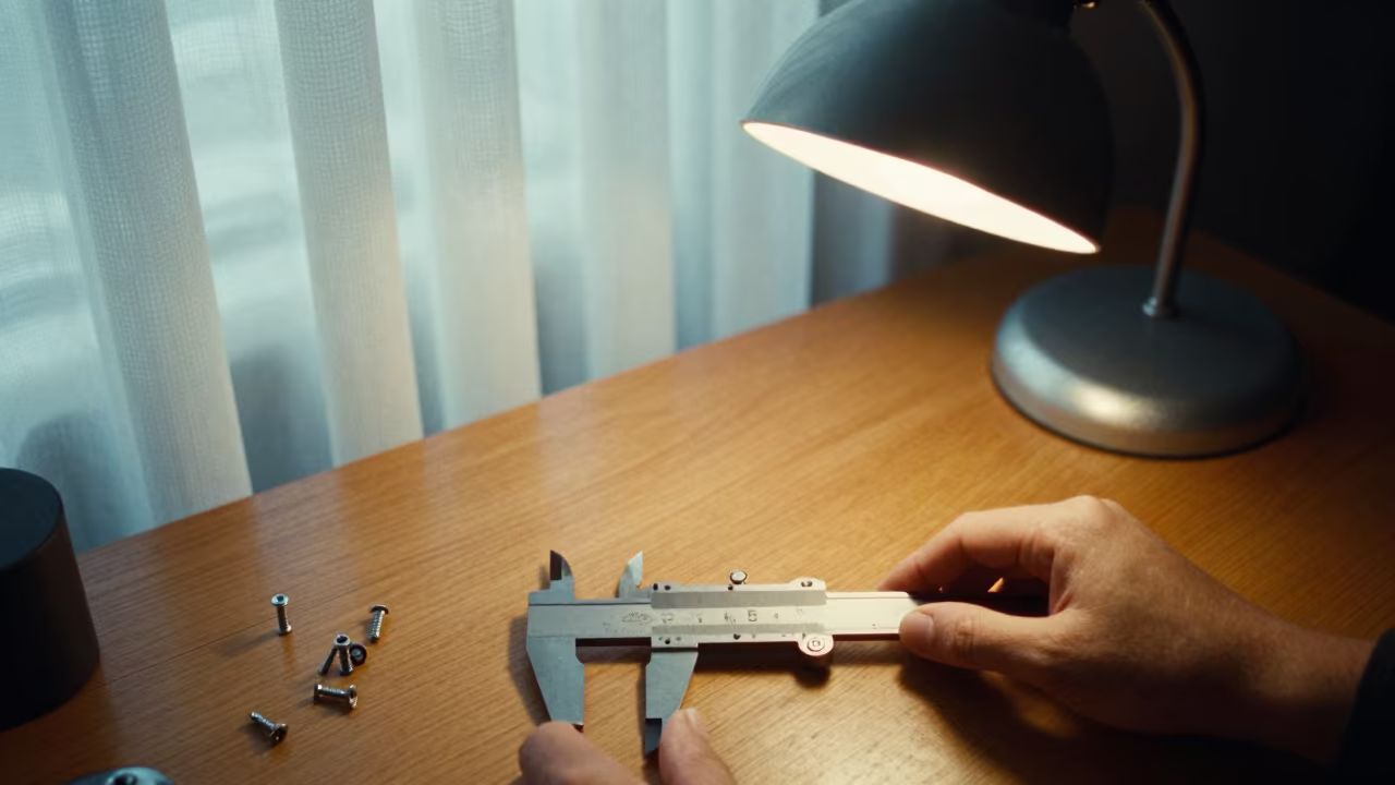 Calipers on Watchmaker Bench Under Lamp Light in on a pier railing in Changchun