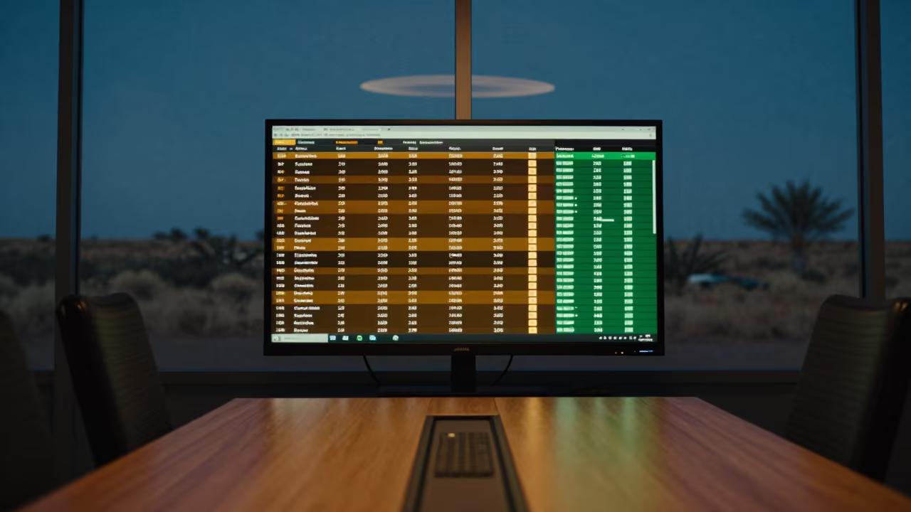 Call Queue Dashboard at Béchar Boardroom Twilight in at a boardroom table before a meeting near Béchar