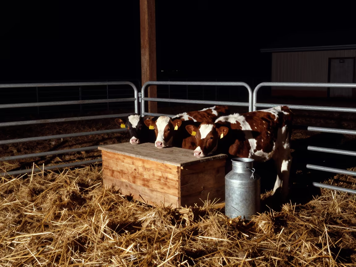 Calves Resting Near Warming Box in Mississippi in beside a pasture gate in Mississippi