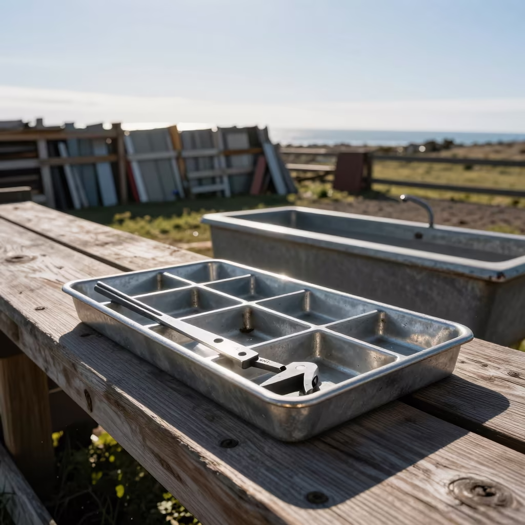 Calving Jack Parts Tray Near Windbreak Trough in near a windbreak and water trough in Ecuador
