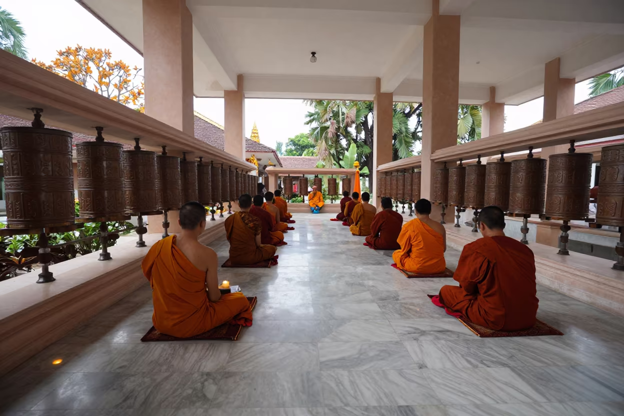 Cambodian Pchum Ben Ceremony San Luis in beside a prayer wheel corridor in San Luis