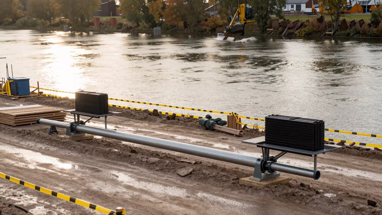 Camera Mast Battery Shelf on Excavation Edge in inside a taped-off excavation edge in Luxembourg