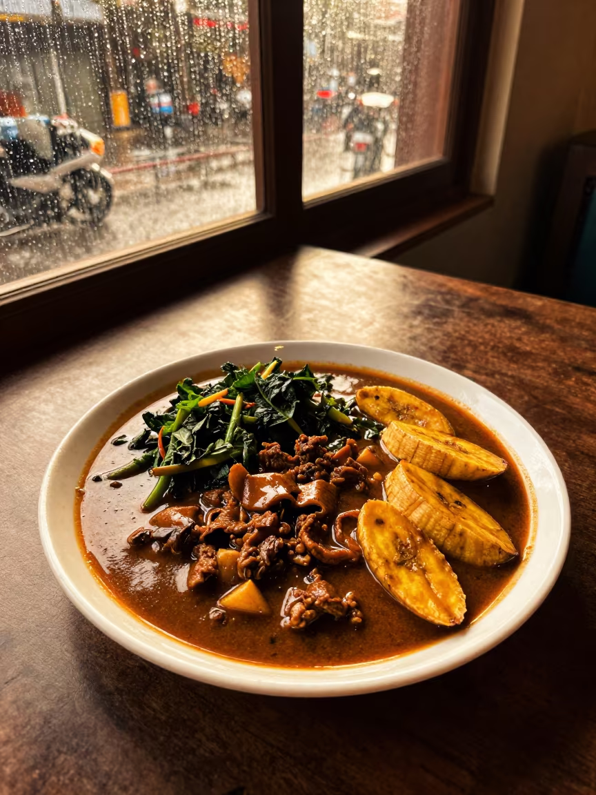 Cameroonian Ndole Stew Bitter Leaf Ulhasnagar in on a restaurant table in Ulhasnagar