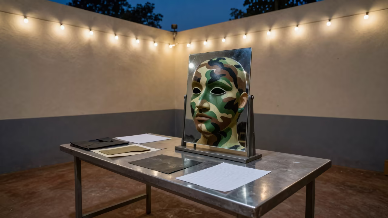 Camouflage Mirror Under Barracks Lights in inside a briefing room in Tirunelveli