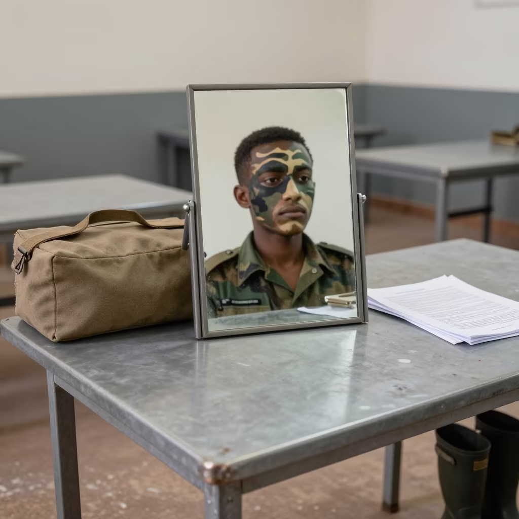 Camouflage Mirror in Khartoum Barracks Midday in inside a briefing room near Khartoum