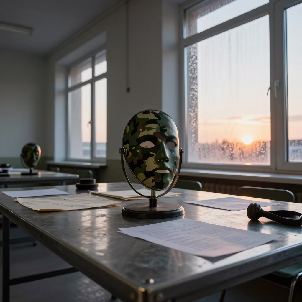 Camouflage Mirror in St Petersburg Barracks in inside a briefing room near St Petersburg