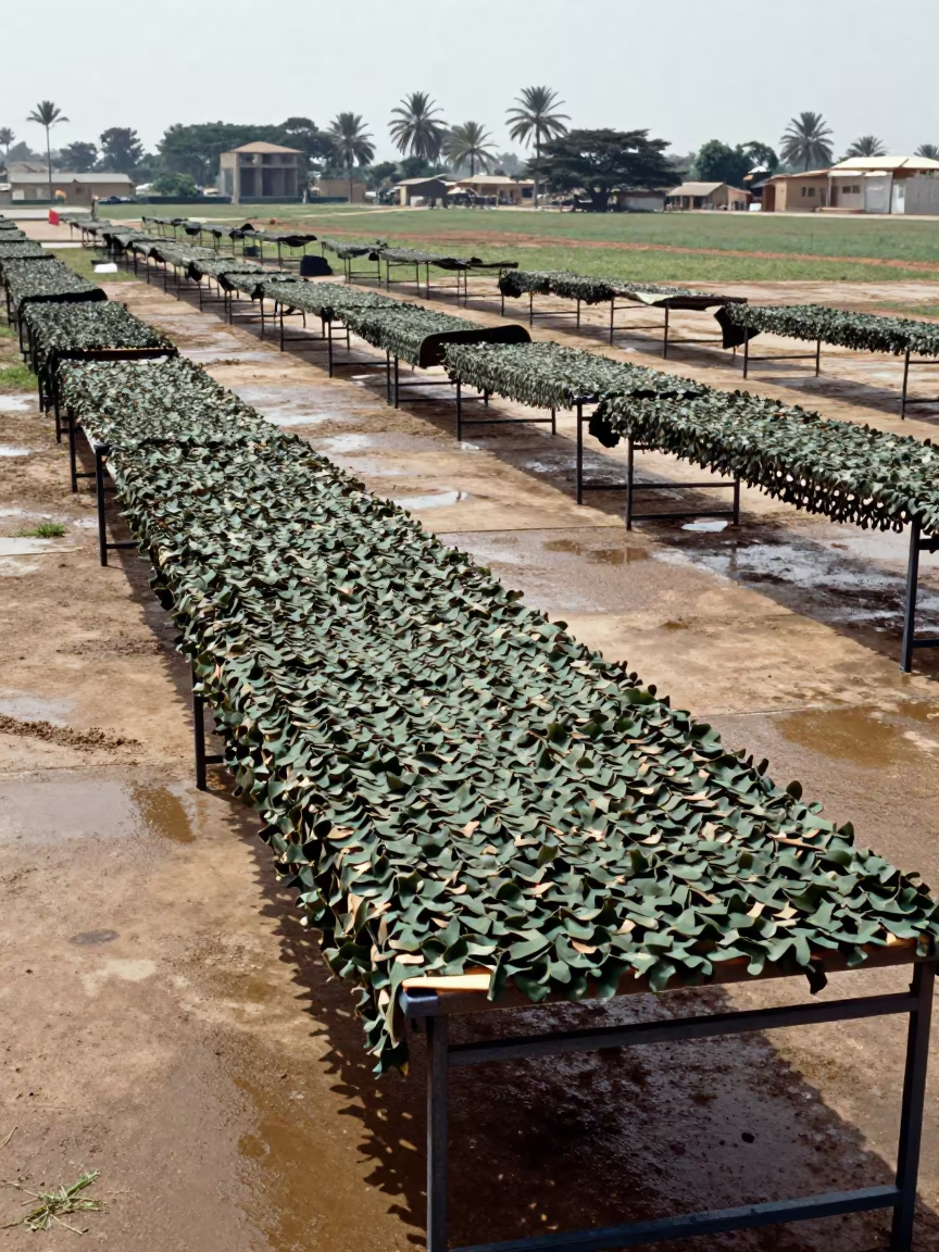 Camouflage Net Over Field Tables Omdurman Airbase in along an airbase flight line in Omdurman