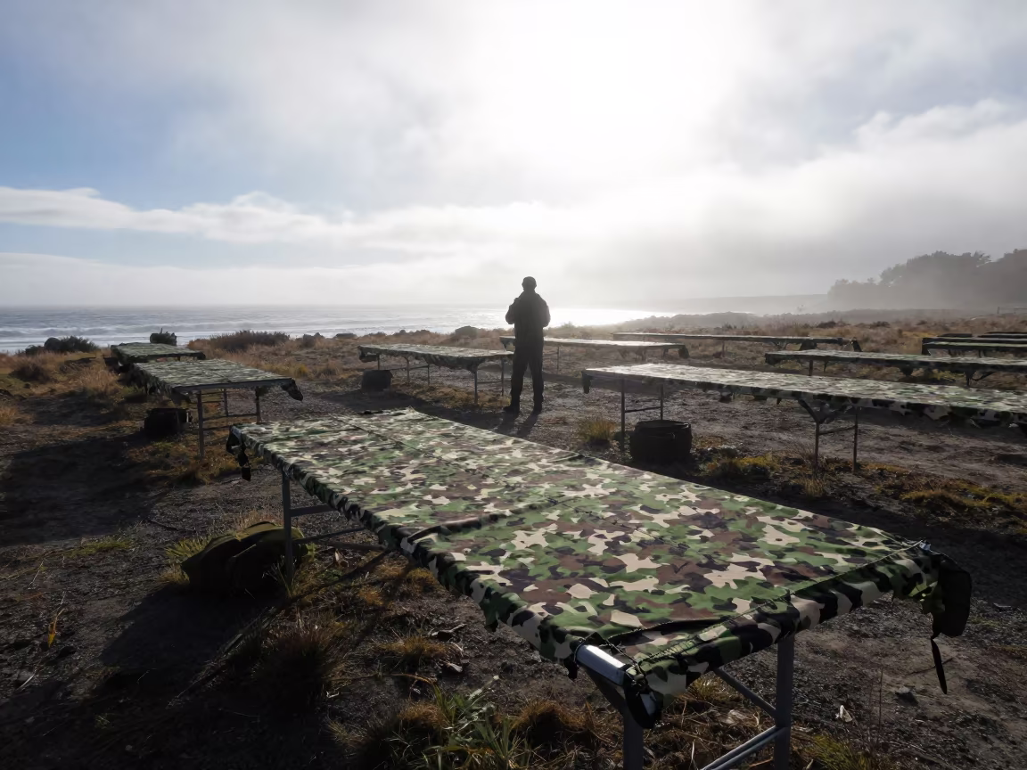 Camouflage Net Silhouette on Patagonia Parade Ground in on a parade ground in Patagonia