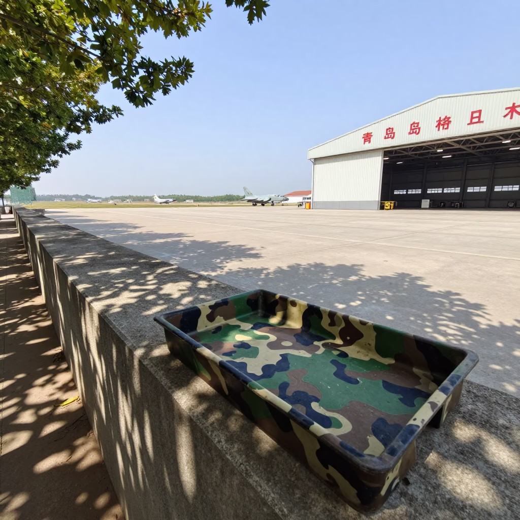 Camouflage Paint Tray in Hangar Edge Light in along an airbase flight line near Qingdao
