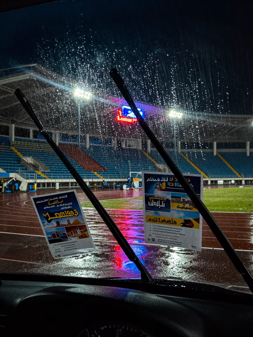 Campaign Flyers Tucked Under Wipers at Night in inside a polling station gymnasium near Hurghada